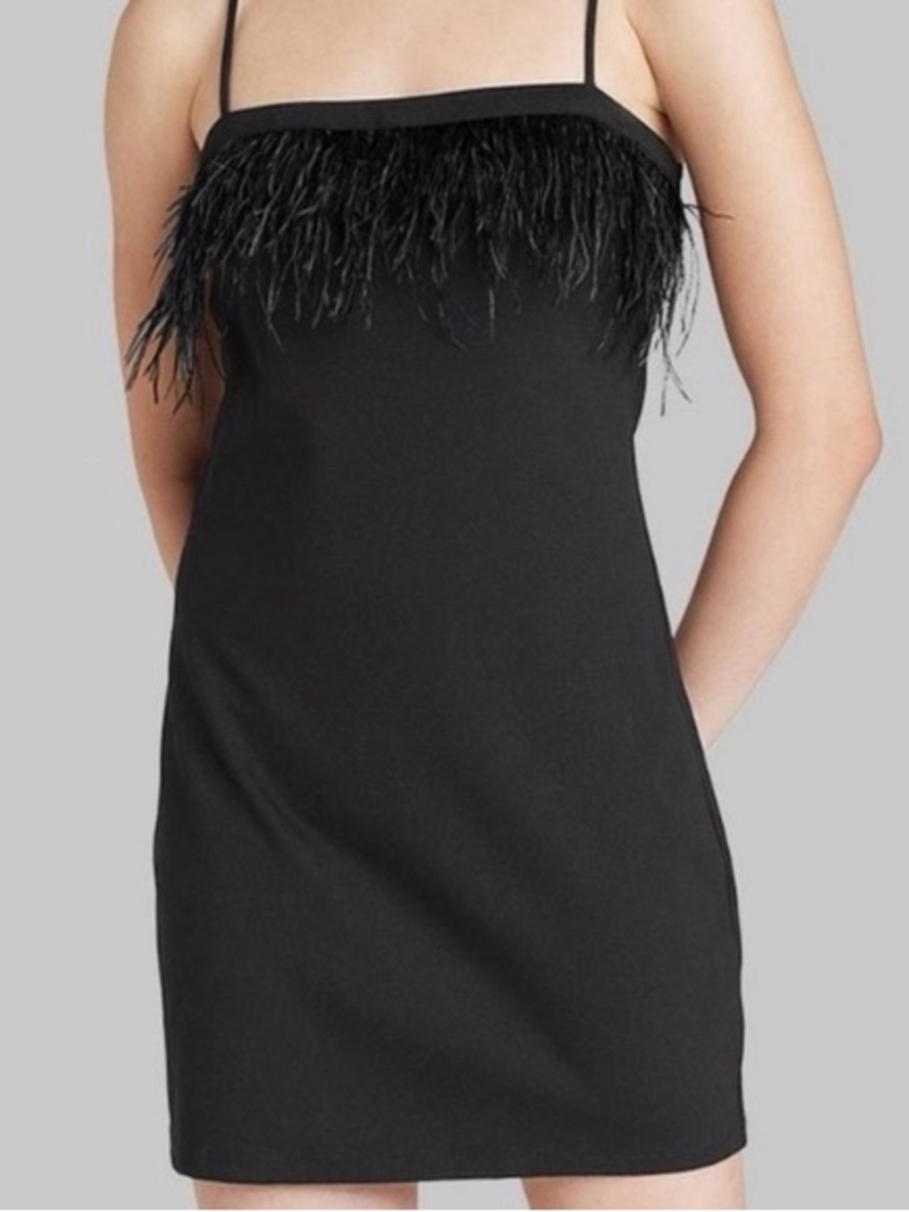 Wild Fable Black Feather Trim Bodycon Mini Dress - Size M